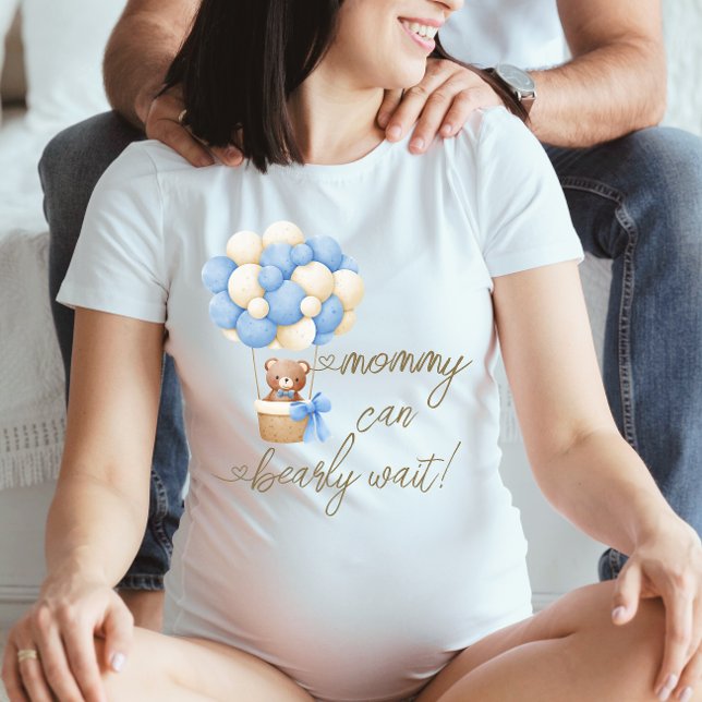 Mommy can Bearly Wait Blue Teddy Bear Baby Shower T-Shirt (Creator Uploaded)