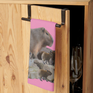 Mommy Capybara With Babies, Dish Towel