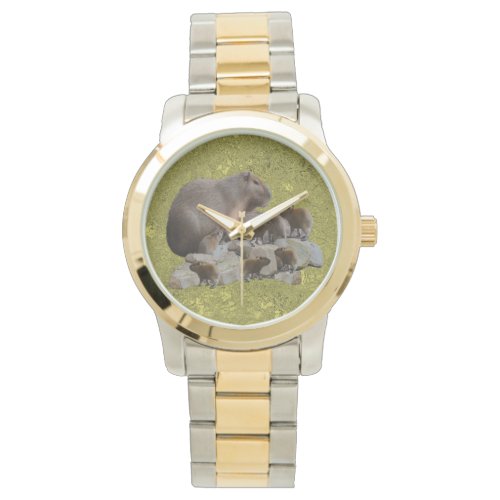 Mommy Capybara With Babies Mens Two Toned Watch