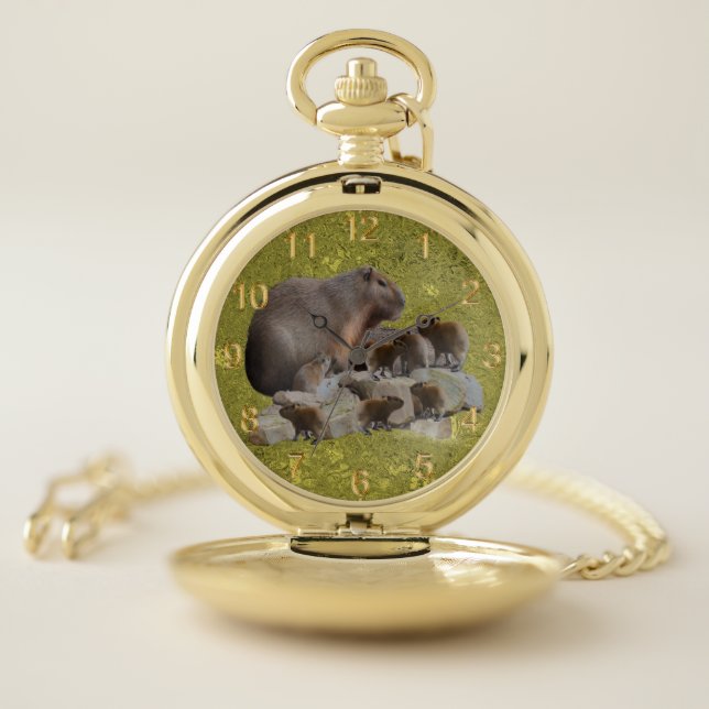 Mommy Capybara With Babies, Pocket Watch (Inside)