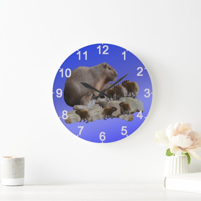 Mommy Capybara With Babies, Wall Clock (Home)
