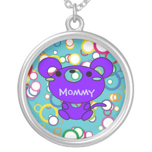 Mommy Cartoon Kitty on Colored Circles Necklace
