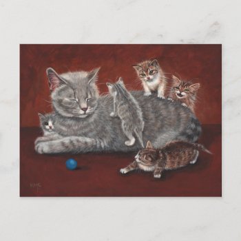 Mommy Cat With Kittens Postcard by KMCoriginals at Zazzle