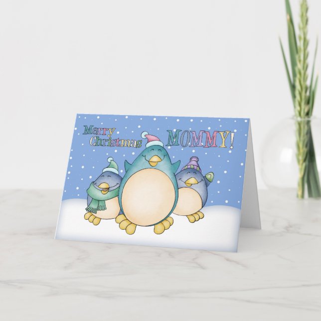 Mommy Christmas Card With Penguins (Front)