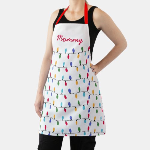 Mommy Christmas Colorful lights Pattern Apron