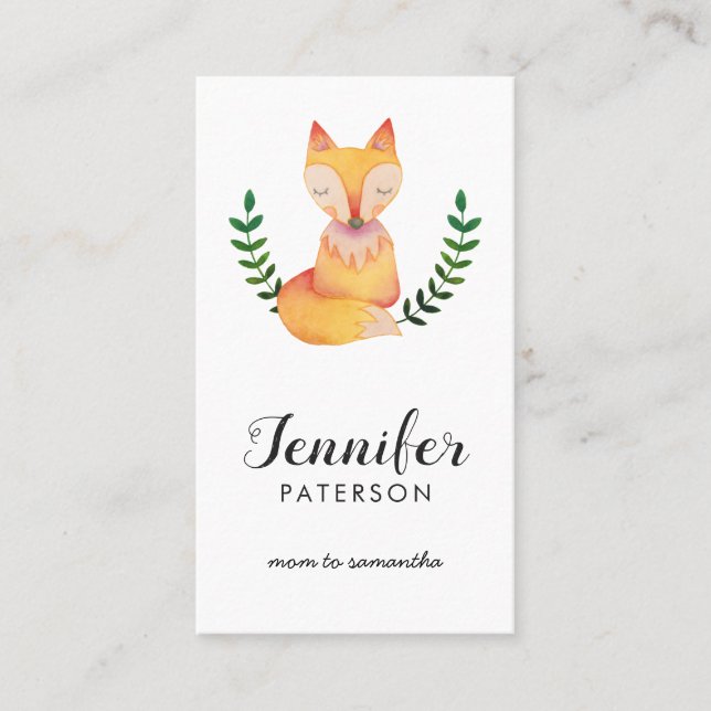 Mommy Contact Card Woodland Fox Watercolor (Front)