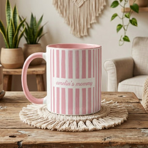 Mommy Custom Pink Stripes Mom Baby Announcement Mug