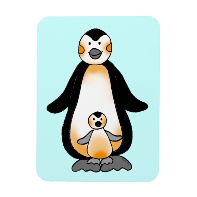 Mommy/daddy and baby penguin, baby shower magnet (Vertical)
