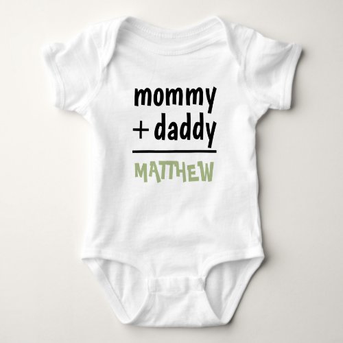 Mommy Daddy Baby Boy Name Green Text Baby Shower Baby Bodysuit