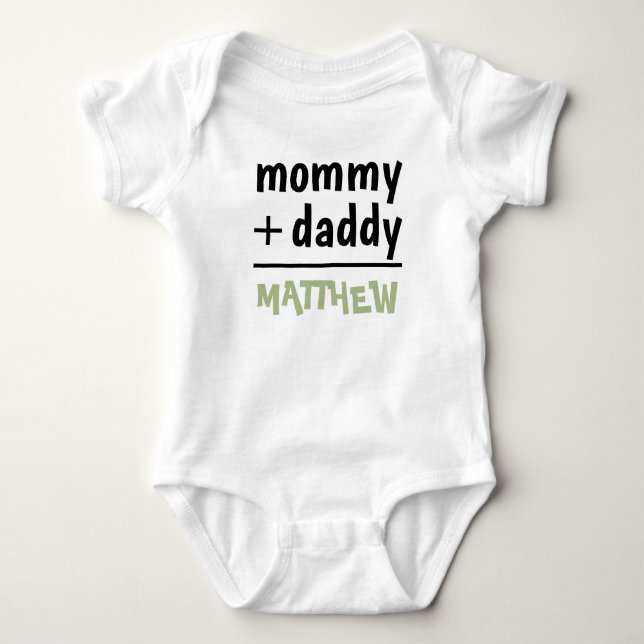 Mommy Daddy Baby Boy Name Green Text Baby Shower Baby Bodysuit (Front)