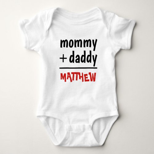 Mommy Daddy Baby Boy Name Red Text Baby Shower Baby Bodysuit