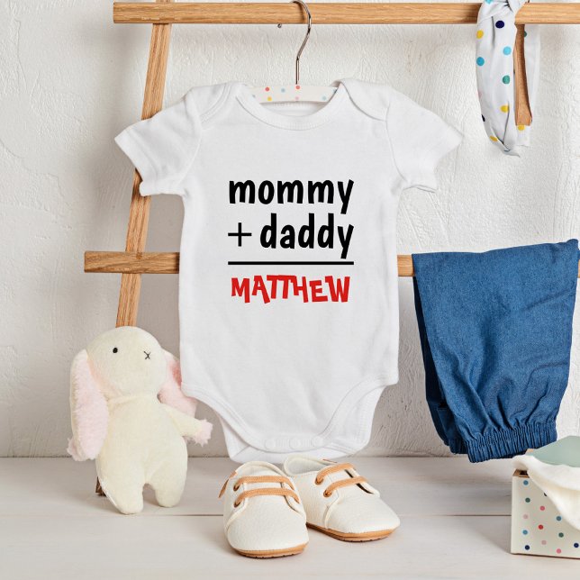 Mommy Daddy Baby Boy Name Red Text Baby Shower Baby Bodysuit (Mommy Daddy Baby Boy Name Red Text Baby Shower Baby Bodysuit)