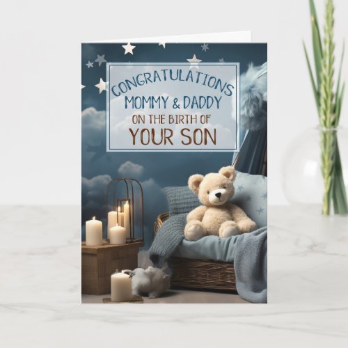 Mommy Daddy Blue New Baby Congratulations Card