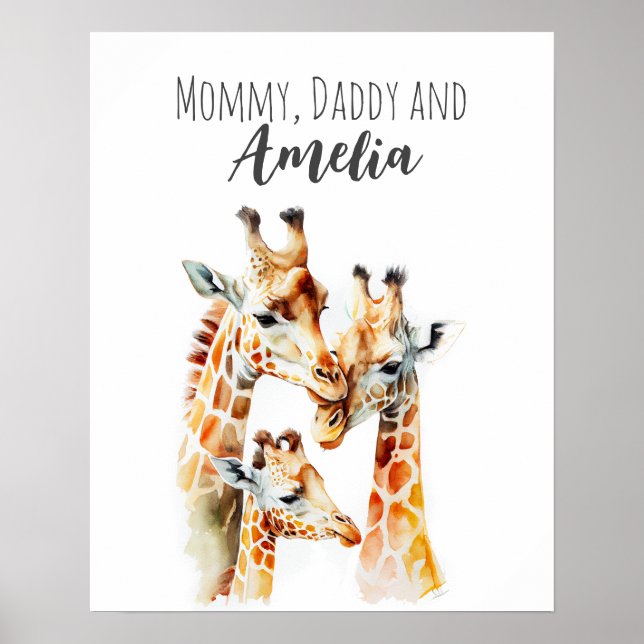Mommy, daddy & me | Giraffe | Animal Nursery Art Poster (Front)