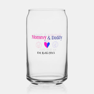 Mommy & Daddy new parents add name date heart blue Can Glass