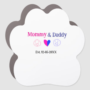 Mommy & Daddy new parents add name date heart blue Car Magnet