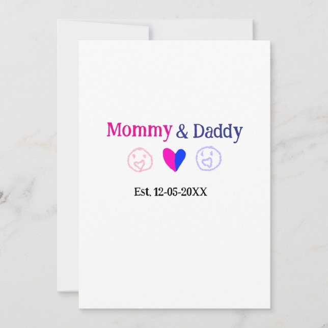 Mommy & Daddy new parents add name date heart blue Holiday Card (Front)