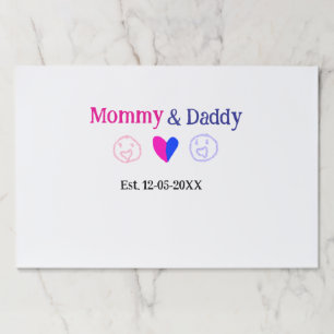 Mommy & Daddy new parents add name date heart blue Paper Pad