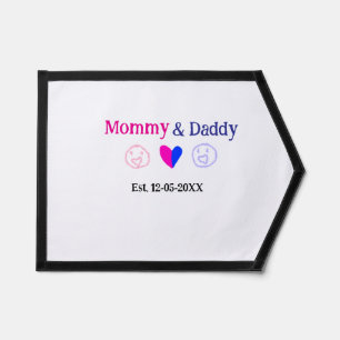 Mommy & Daddy new parents add name date heart blue Pennant