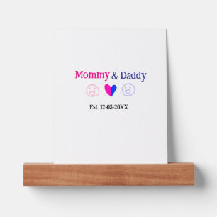 Mommy & Daddy new parents add name date heart blue Picture Ledge