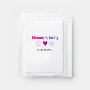 Mommy & Daddy new parents add name date heart blue Tea Bag Drink Mix