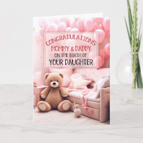 Mommy Daddy Pink New Baby Congratulations Card
