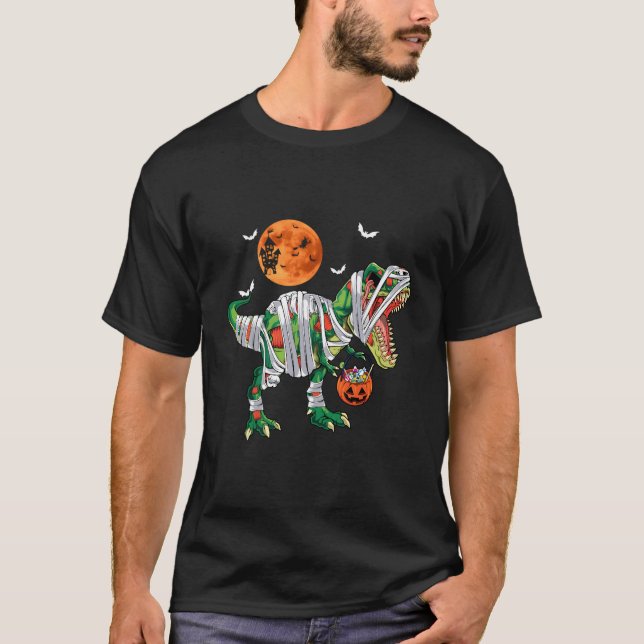 Mommy Dinosaur T Rex Moon Pumpkin Candy Halloween  T-Shirt (Front)