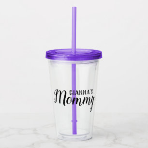 Mommy Drinking Glass with Lid and Straw