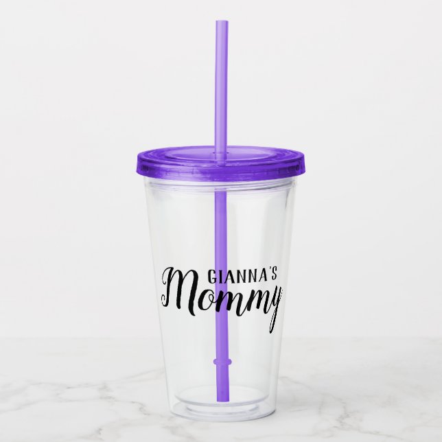 Mommy Drinking Glass with Lid and Straw (Front)