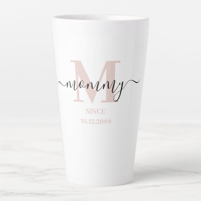 Mommy Elegant Script Mom Monogram Subtle Pink Latte Mug (Front)