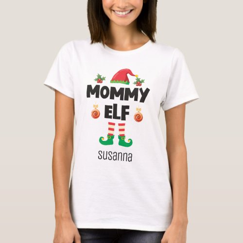 Mommy elf family matching christmas outfit name T_Shirt