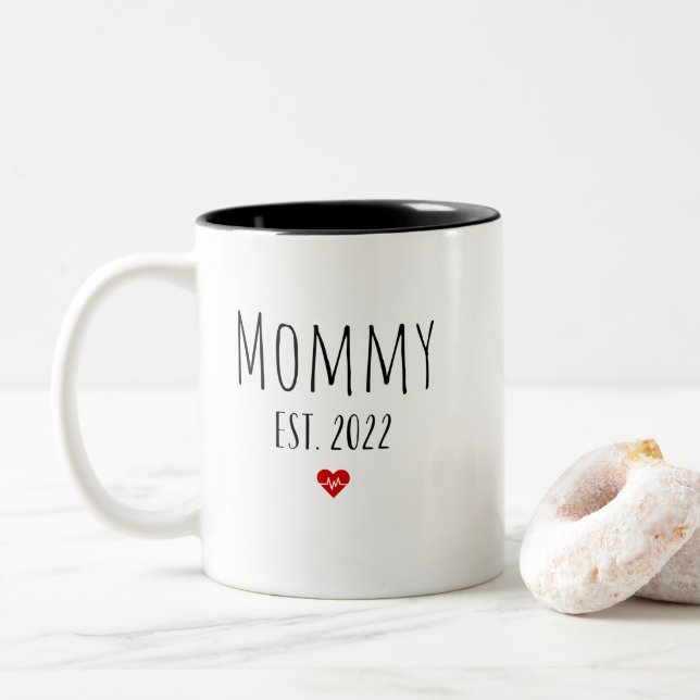 Mommy est 2022 new mom first mother's day Two-Tone coffee mug (With Donut)