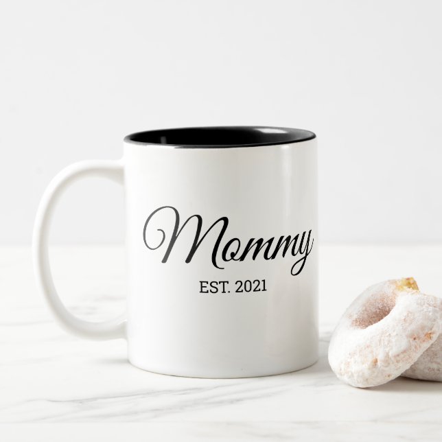 Mommy Est. The Year Two-Tone Coffee Mug (With Donut)