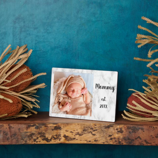 Mommy Est Year Marble Photo New Mother Gift Plaque (Side)
