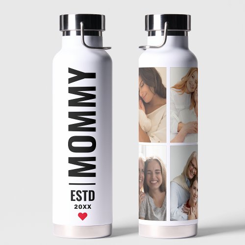  Mommy Established  Custom Date 4 Photo Collage Water Bottle