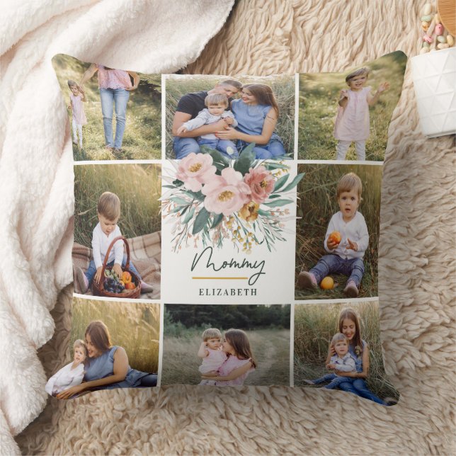 mommy gift 8 photo pink girly beautiful floral thr throw pillow (Blanket)