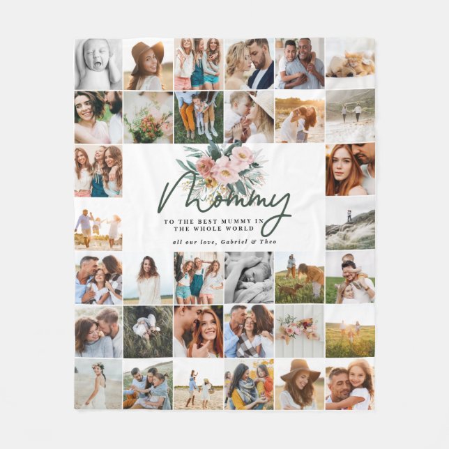Mommy gift multi photo beautiful floral fleece blanket (Front)