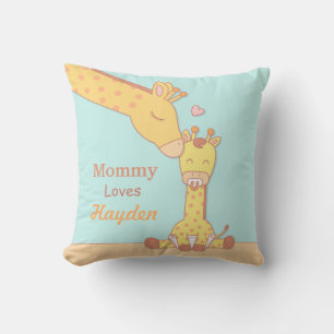 Mommy Giraffe and Baby Calf Nursery Room Decor Throw Pillow