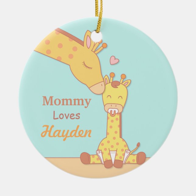 Mommy Giraffe and Calf Cute Personalized Ornament (Front)