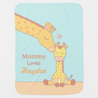 Mommy Giraffe and Calf Personalized Baby Blanket