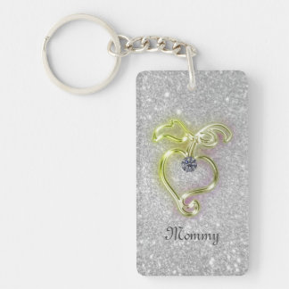 Mommy Golden Heart with Diamond and Sparkles Keychain