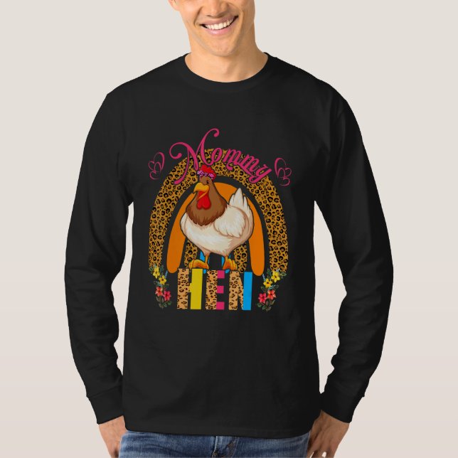 Mommy Hen Cute Floral Chicken Bow Tie Rainbow Moth T-Shirt (Front)