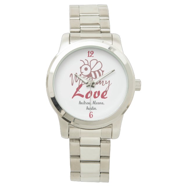 Mommy Honey Bee Mom Names Personalized Customize Watch (Front)