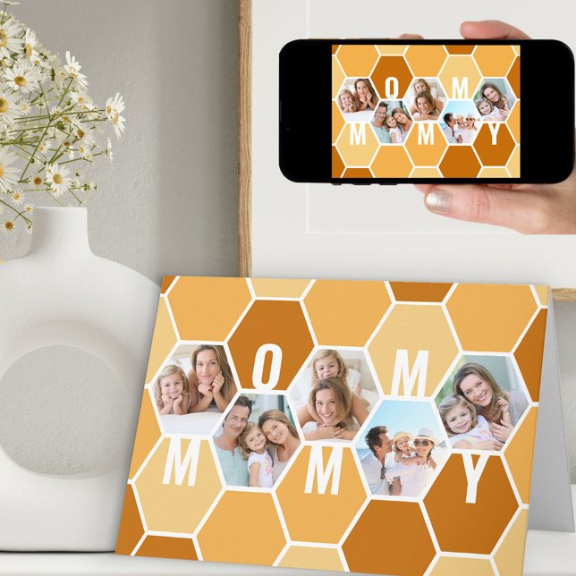 Mommy Honeycomb Photo Collage 5 Photo Birthday Card (Creator Uploaded)