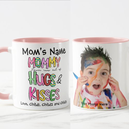 Mommy Hugs Kisses Customizable Pink Photo Mug