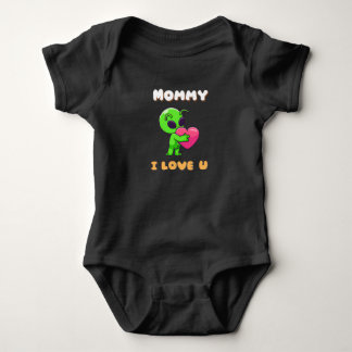 "Mommy I Love U" Cute Baby Alien Heart Bodysuit