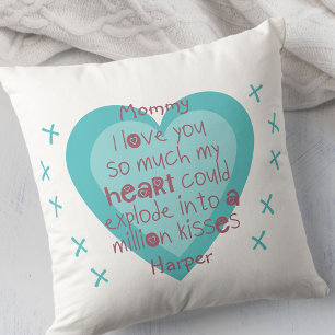Mommy I love You So Much .. Heart and Kisses White Throw Pillow