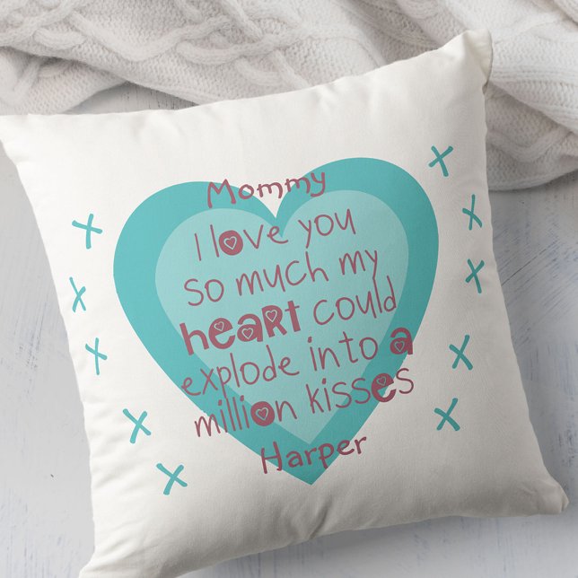 Mommy I love You So Much .. Heart and Kisses White Throw Pillow (Creator Uploaded)