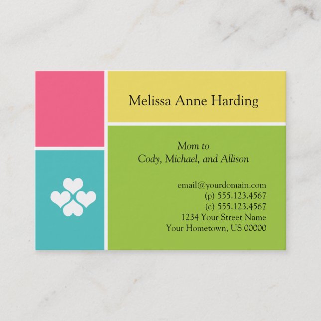 Mommy Info Cards Pink Teal Green Yellow Tropical C (Front)