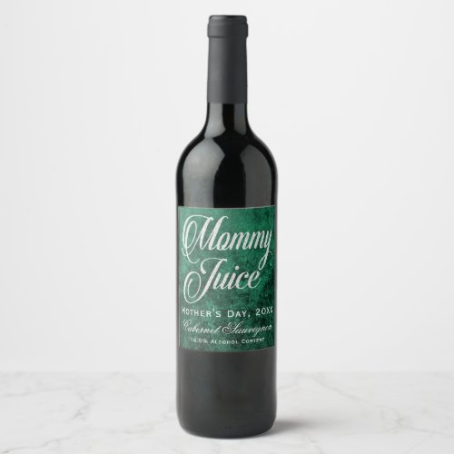 Mommy Juice Mothers Day Green and Faux Glitter Wine Label